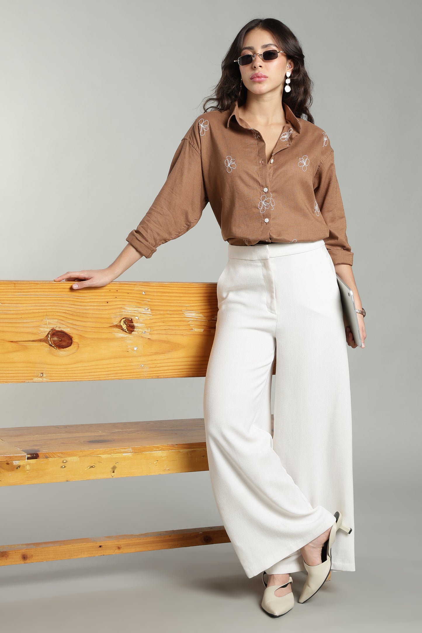 Women’s Rust Embroidered Linen Shirt
