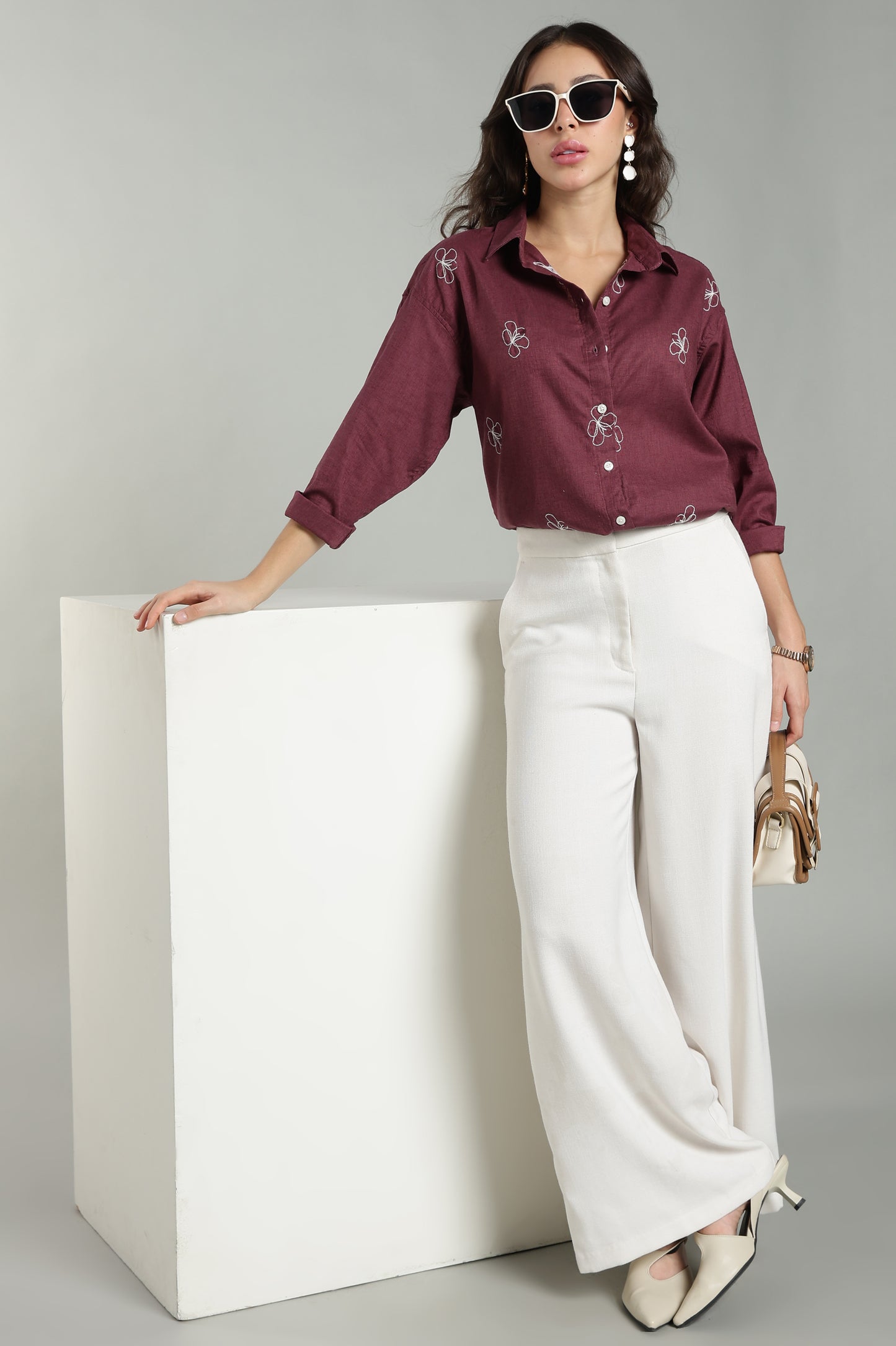 Women’s Cherry Embroidered Linen Shirt