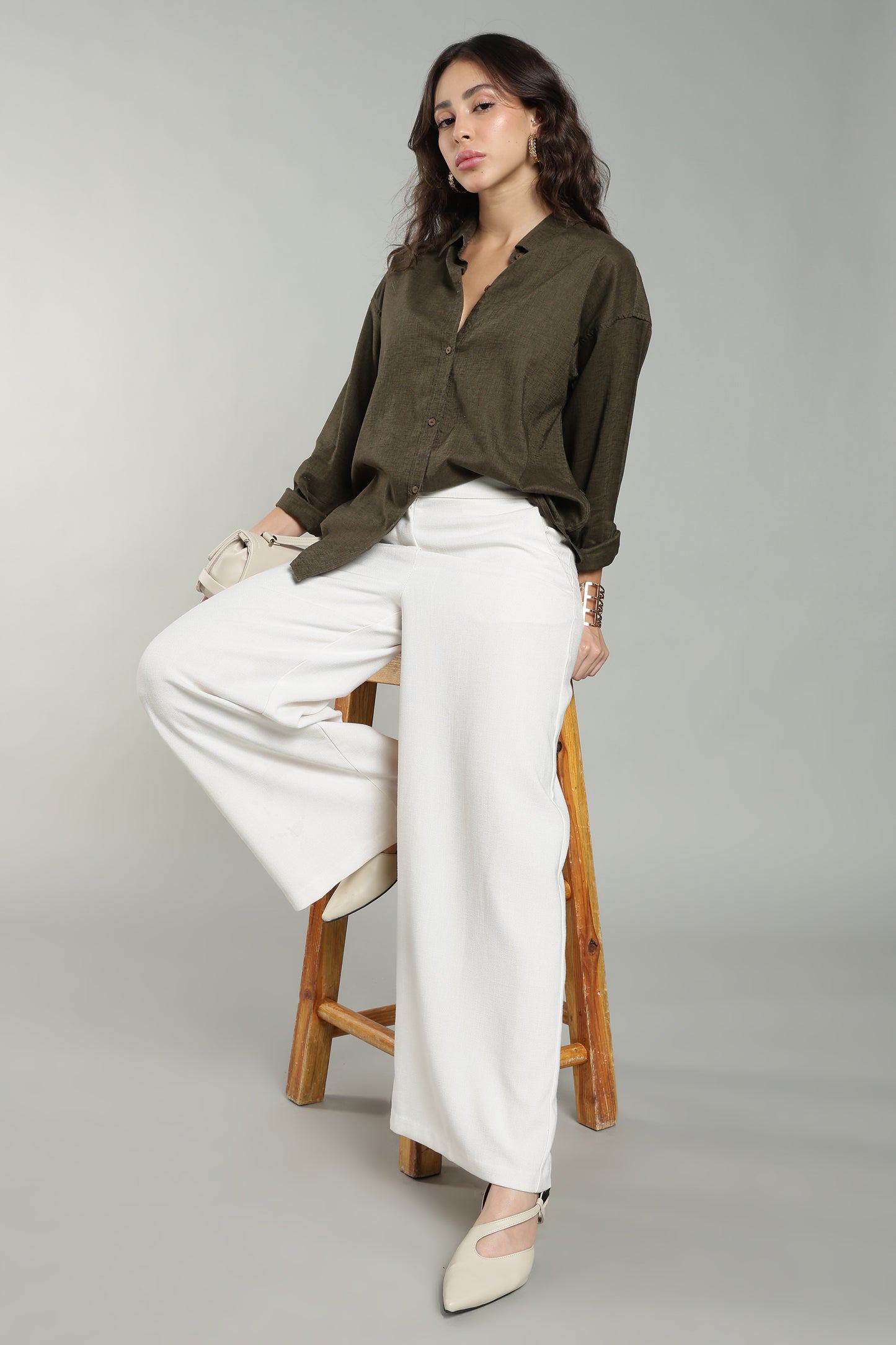 Women’s Olive Green Pure Linen Shirt