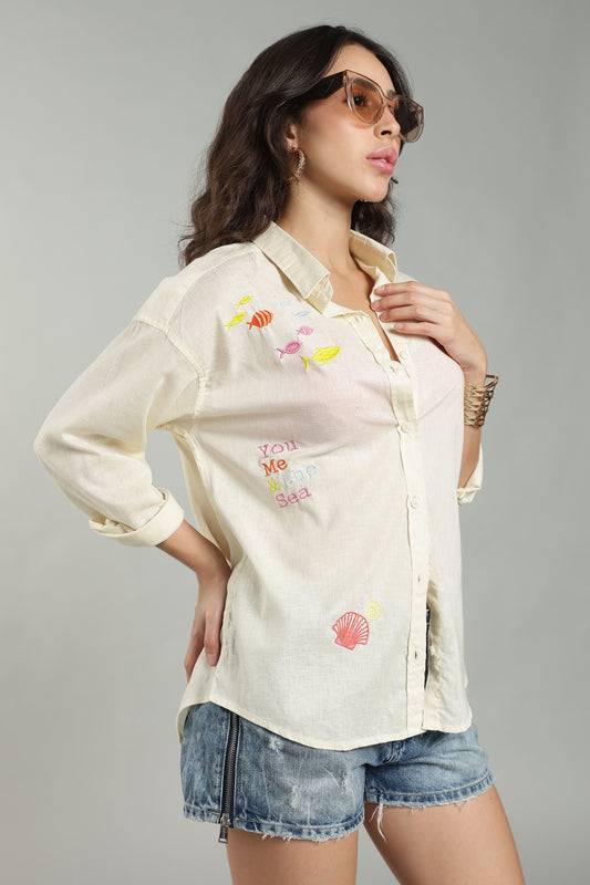 Women’s Lemon Embroidered Linen Shirt