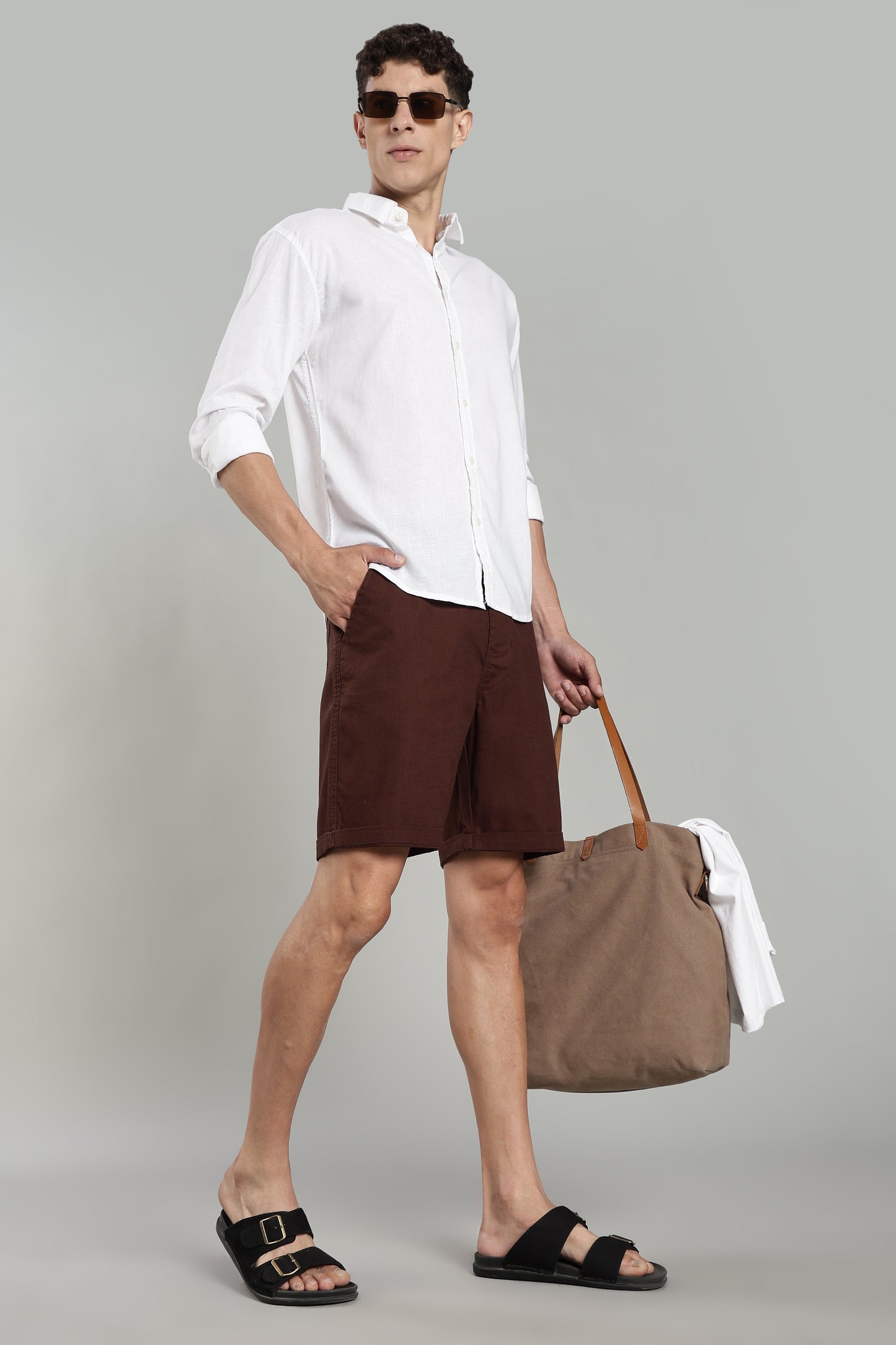 Cotton linen brown shorts