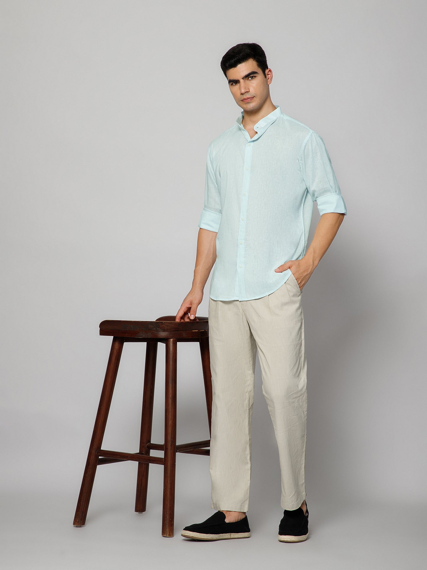 Men’s Sky Blue Mandarian Collar Shirt