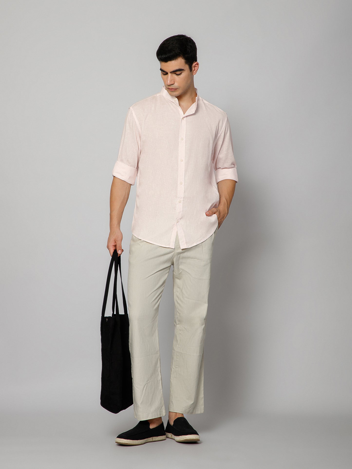 Men’s Pink Mandarian Collar Shirt