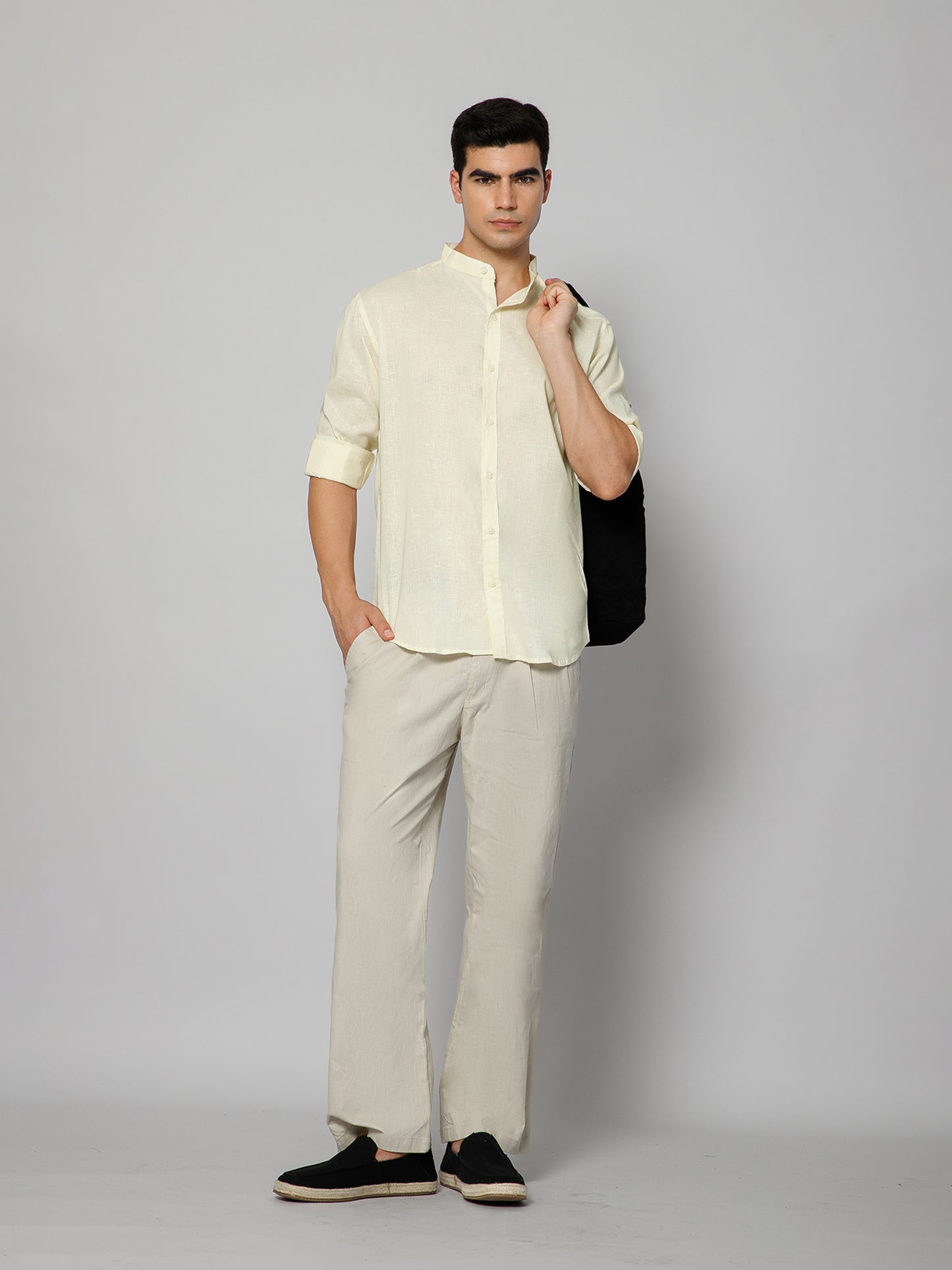Men’s Butter Yellow Mandarian Collar Shirt