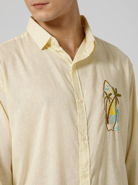 Surfing Linen Blend Relaxed fit Yellow Men's Shirt