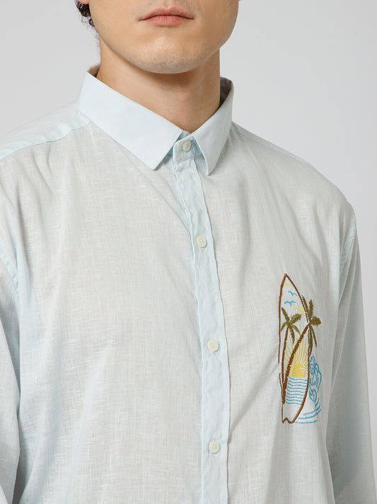 Surfing Linen Blend Relaxed fit Sky Blue Men's Shirt