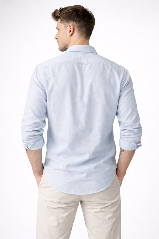 Light Blue Linen Blend Shirt for Men | Breathable Fit