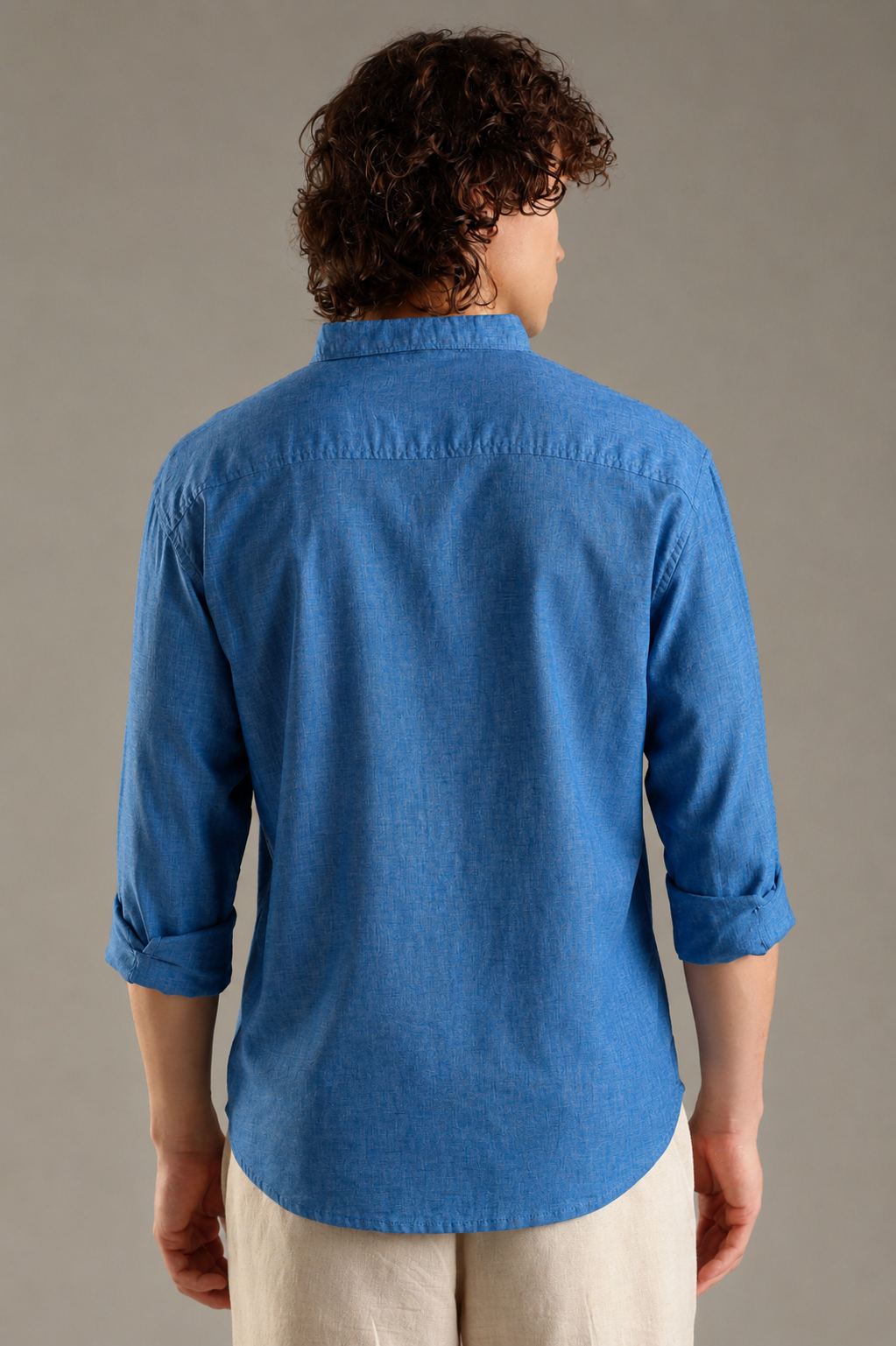 Powder Blue linen Blend Shirt For Men