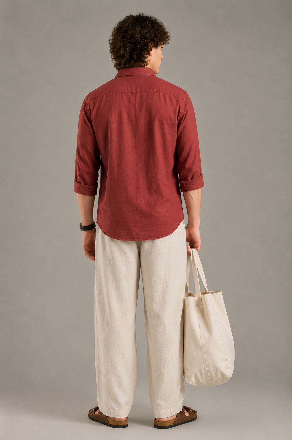 Rust Linen Blend Shirt For Men