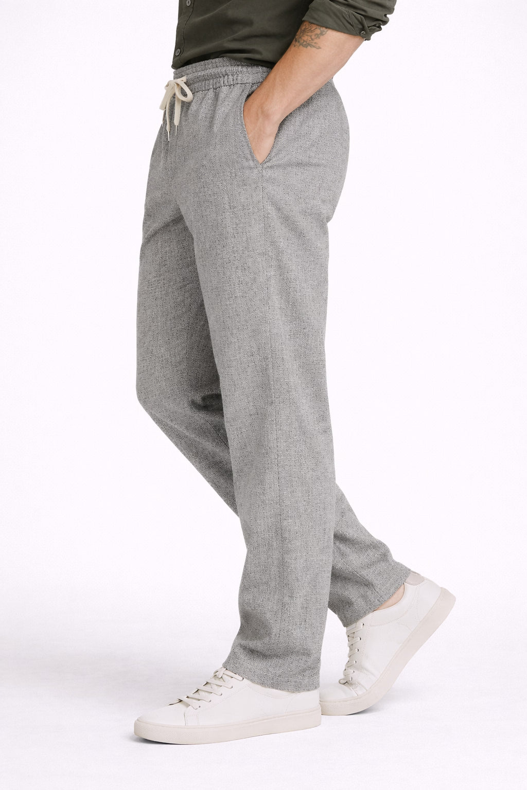 Grey Pure Cotton Linen Blend Pant For Men