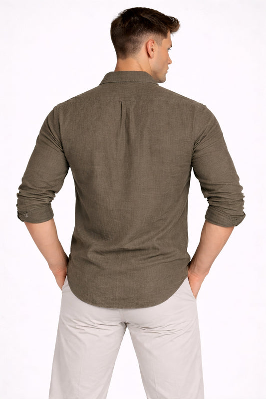 Khaki Linen Blend Shirt for Men | Breathable Fit