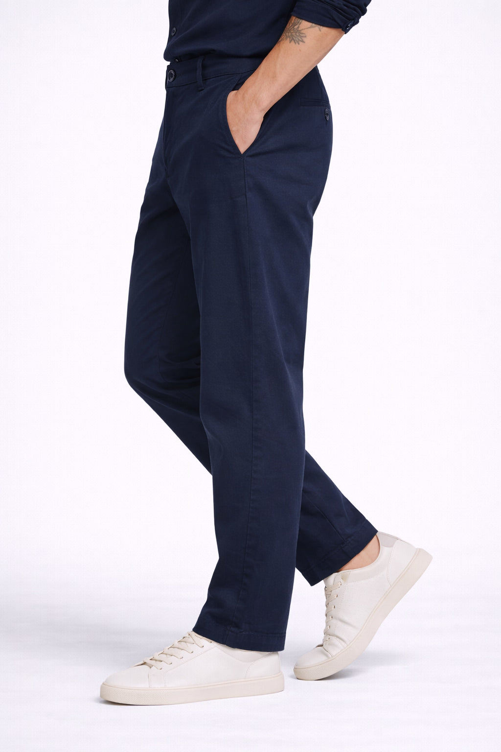 Navy Cotton Linen Trousers for Men
