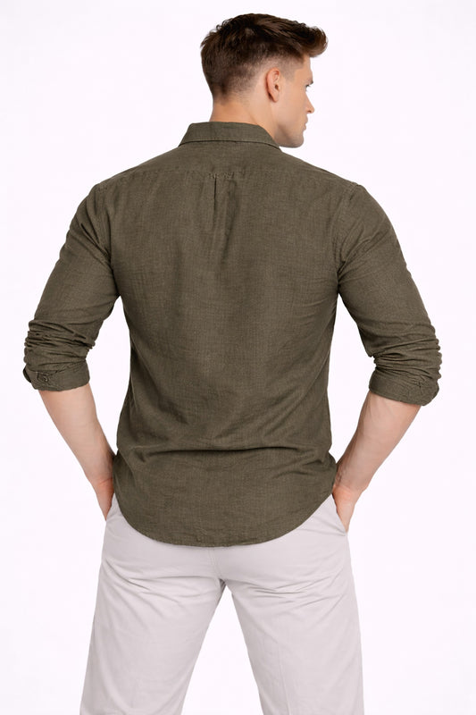 Olive Linen Blend Shirt for Men | Breathable Fit
