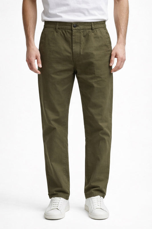 Men’s Olive Green Twill Trousers | Smart Casual Pants