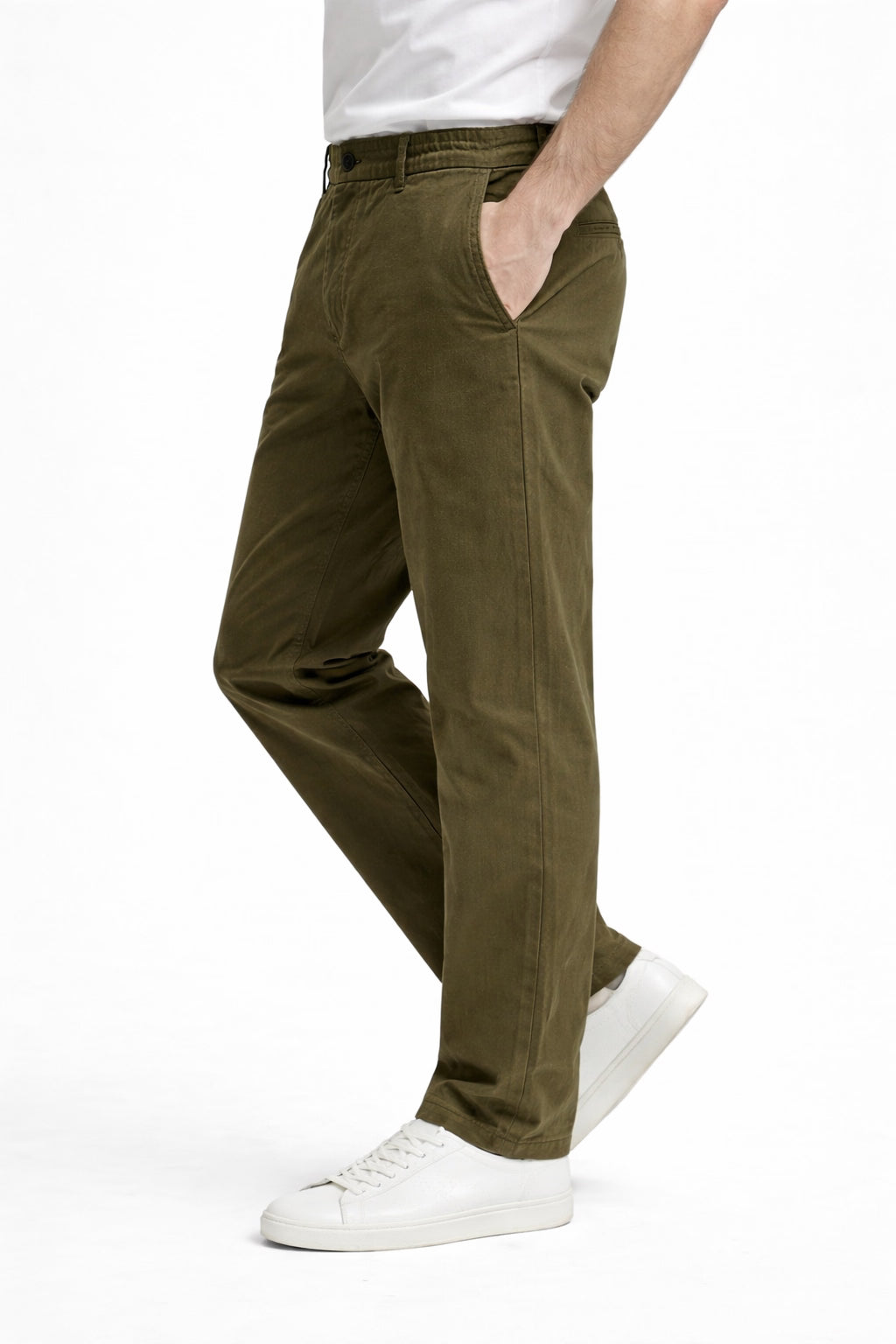 Men’s Olive Green Twill Trousers | Smart Casual Pants