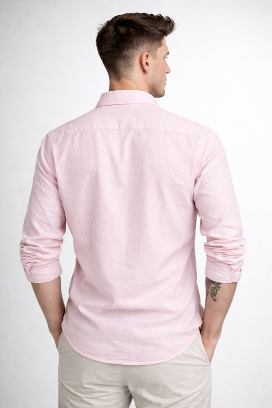 Pink Linen Blend Shirt for Men | Breathable Fit