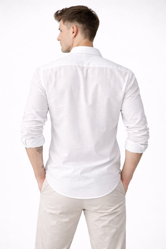 White Linen Blend Shirt for Men | Breathable Fit