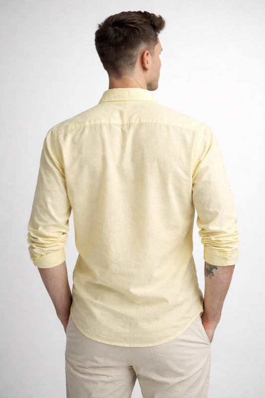 Yellow Linen Blend Shirt for Men | Breathable & Stylish