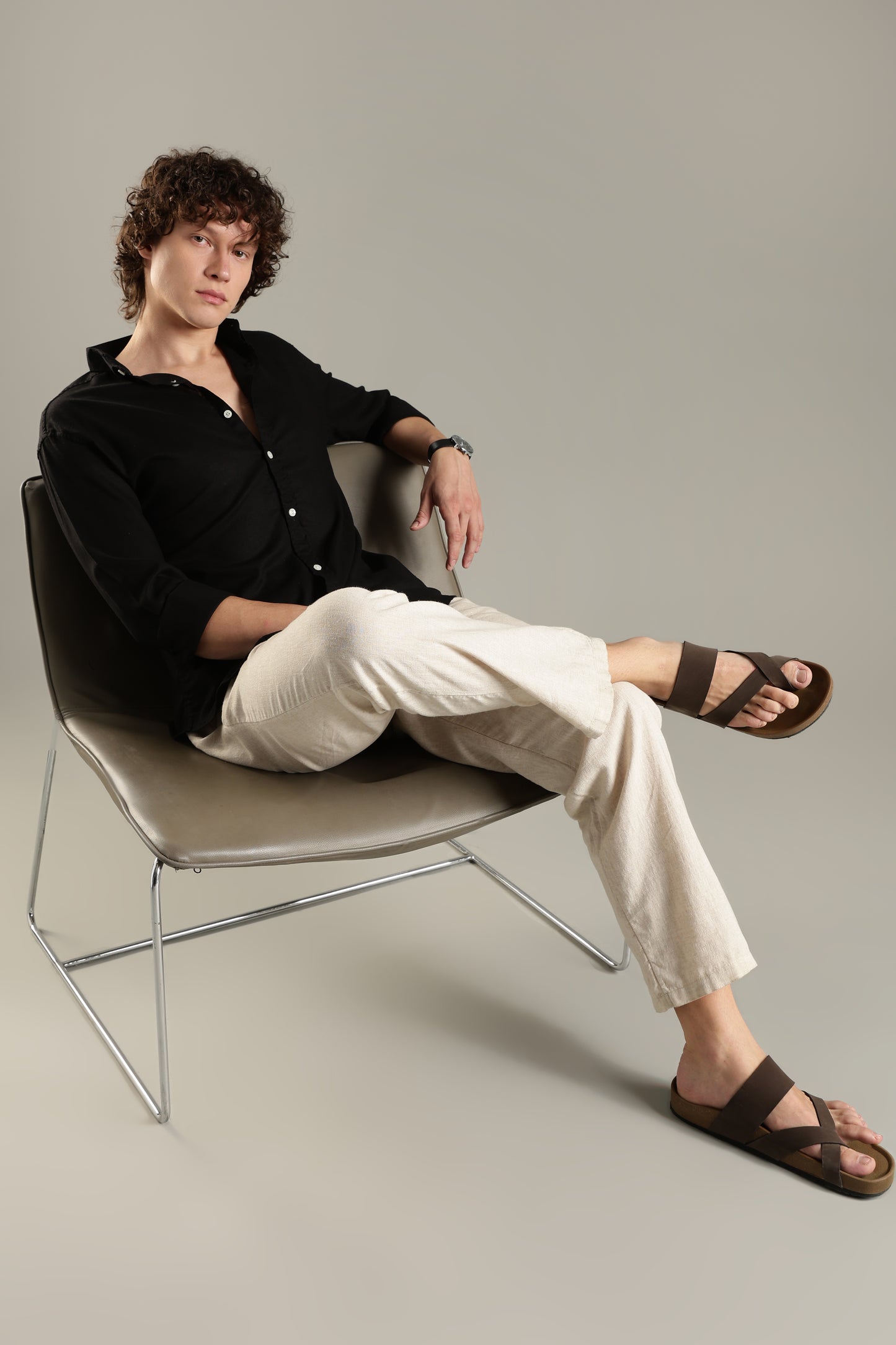 Black Cotton Linen Blend Shirt for Men | Breathable Fit