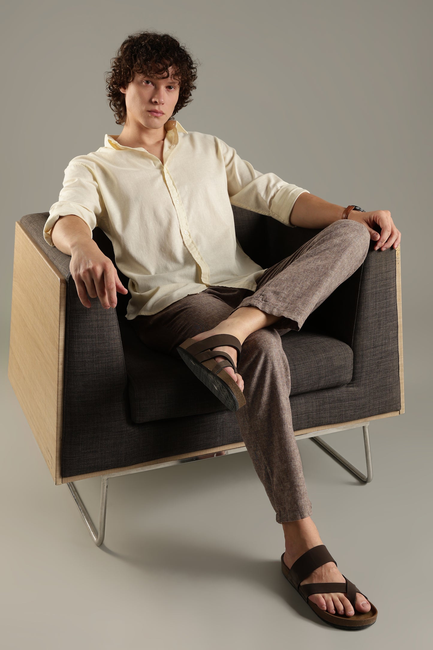 Yellow Linen Blend Shirt for Men | Breathable & Stylish