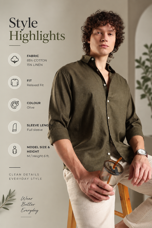 ITALINO OLIVE LINEN BLEND RELAXED SHIRT