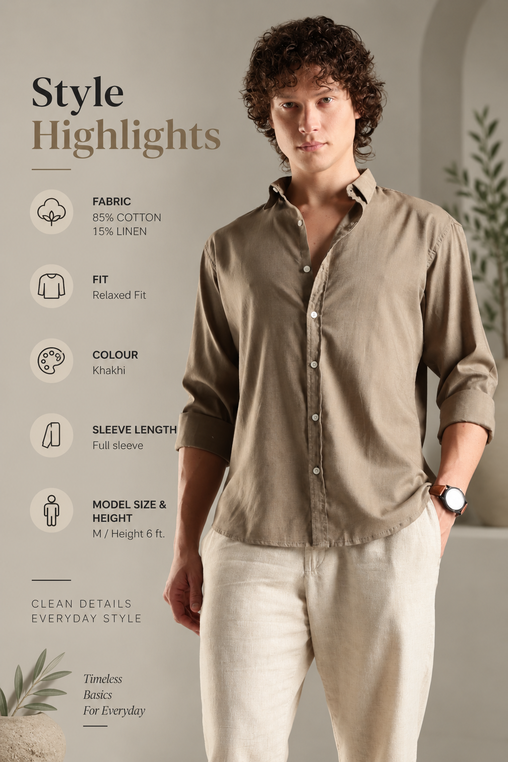 ITALINO KHAKHI LINEN BLEND RELAXED SHIRT