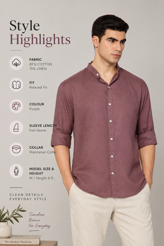 FRENCH LINEN BLEND RELAXED FIT PURPLE MEN'S SHIRT
