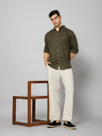 Men’s Olive Mandarian Collar Shirt