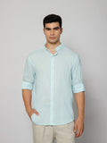 FRENCH LINEN BLEND RELAXED FIT SKY BLUE  MEN'S SHIRT