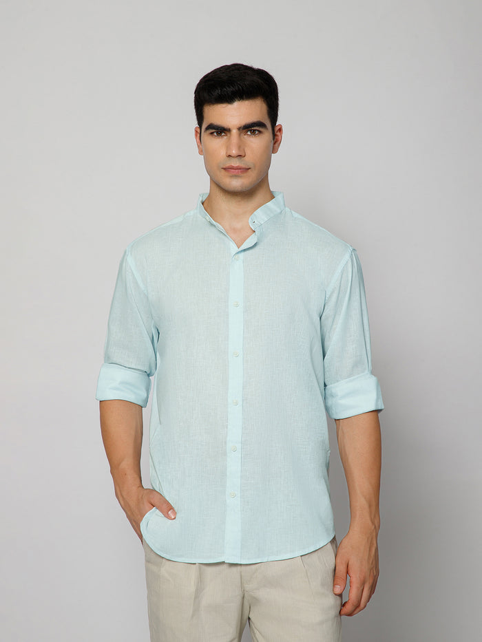 FRENCH LINEN BLEND RELAXED FIT SKY BLUE  MEN'S SHIRT