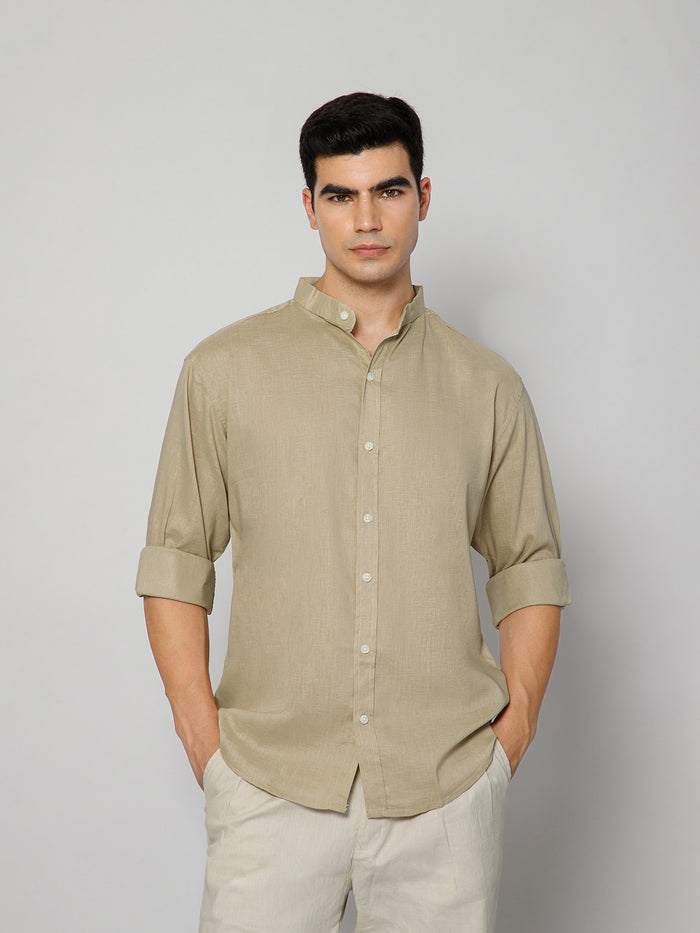 FRENCH LINEN BLEND RELAXED FIT BEIGE  MEN'S SHIRT