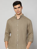 FRENCH LINEN BLEND RELAXED FIT KHAKHI  MEN'S SHIRT