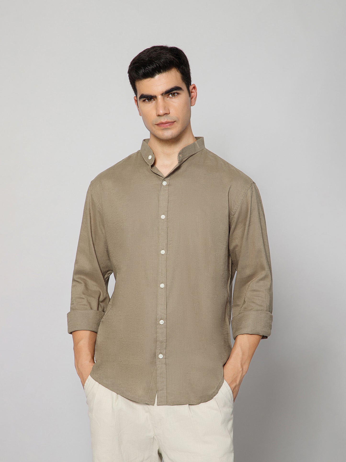 Men’s Khakhi Mandarian Collar Shirt