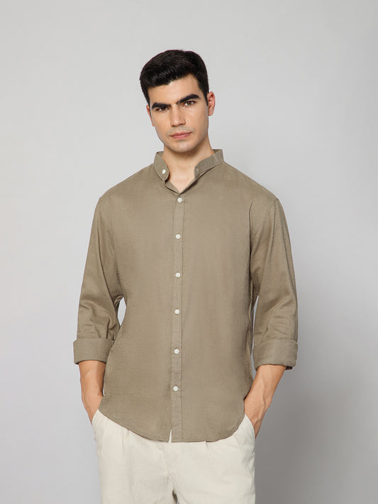 Men’s Khakhi Mandarian Collar Shirt