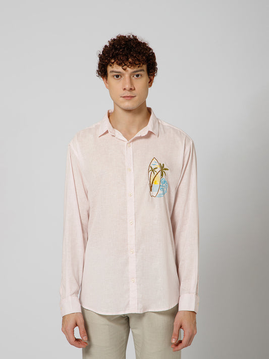 Surfing Linen Blend Relaxed fit Baby Pink  Men's Shirt
