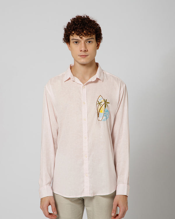 Surfing Linen Blend Relaxed fit Baby Pink  Men's Shirt