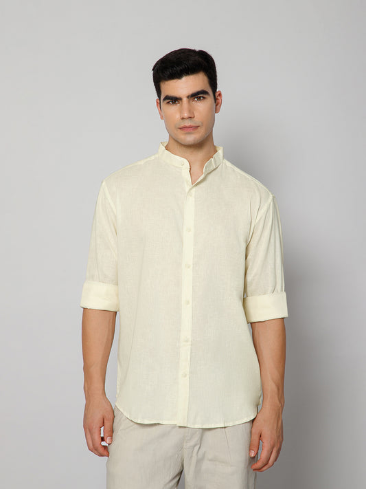 Men’s Butter Yellow Mandarian Collar Shirt