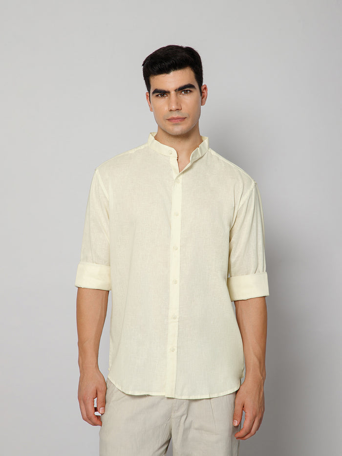 FRENCH LINEN BLEND RELAXED FIT BUTTER YELLOW MEN'S SHIRT