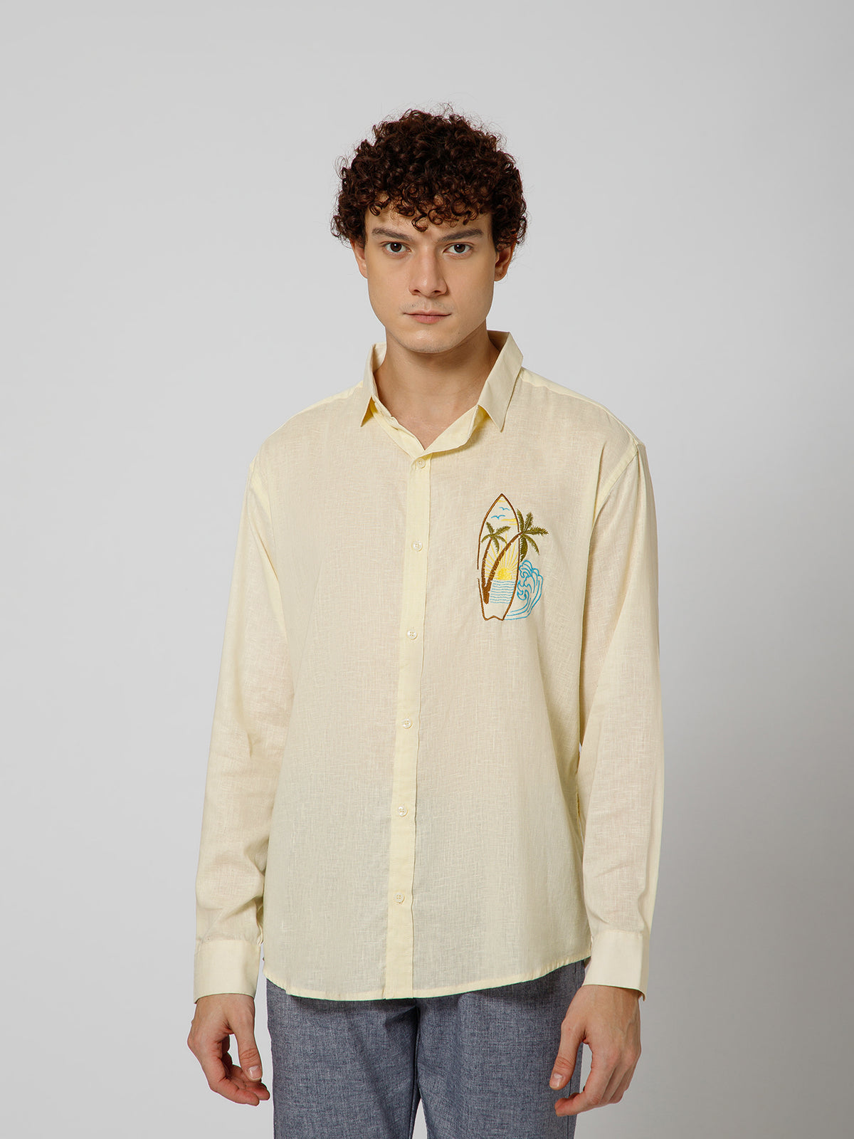 Surfing Linen Blend Relaxed fit Yellow Men's Shirt