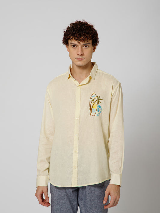 Surfing Linen Blend Relaxed fit Yellow Men's Shirt