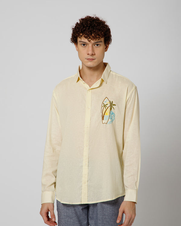 Surfing Linen Blend Relaxed fit Yellow Men's Shirt