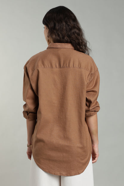 Women’s Rust Embroidered Linen Shirt