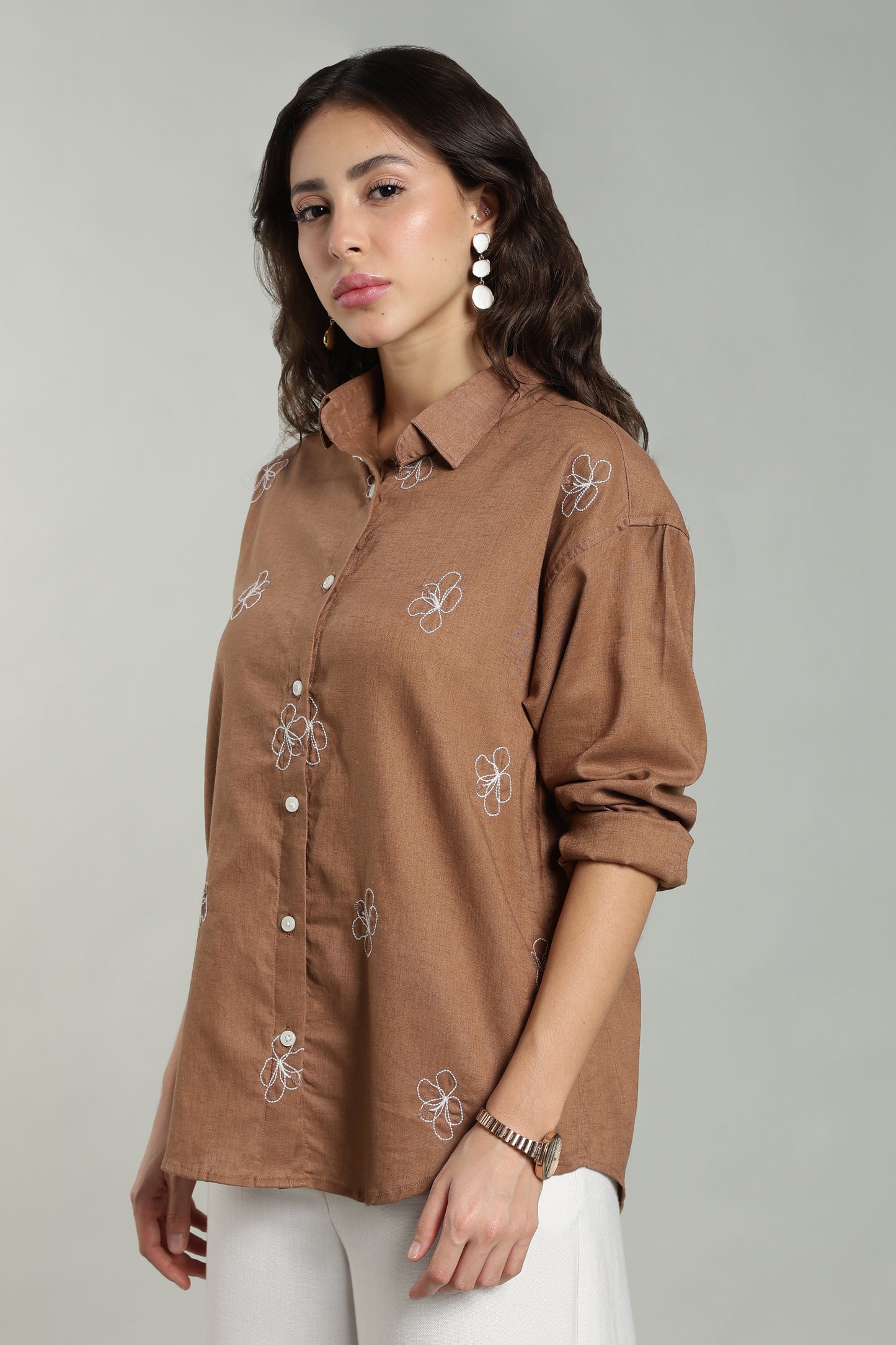 Women’s Rust Embroidered Linen Shirt