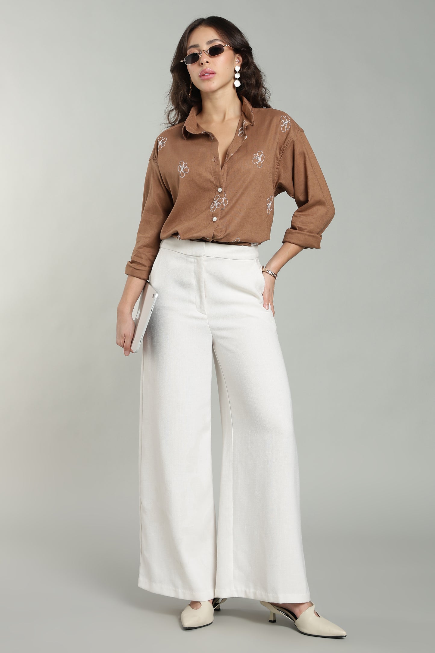 Women’s Rust Embroidered Linen Shirt