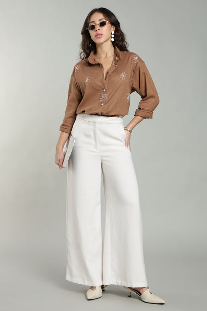 Women’s Rust Embroidered Linen Shirt