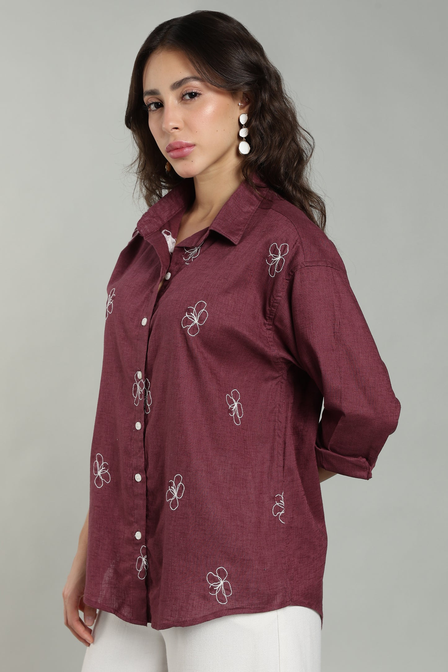 Women’s Cherry Embroidered Linen Shirt