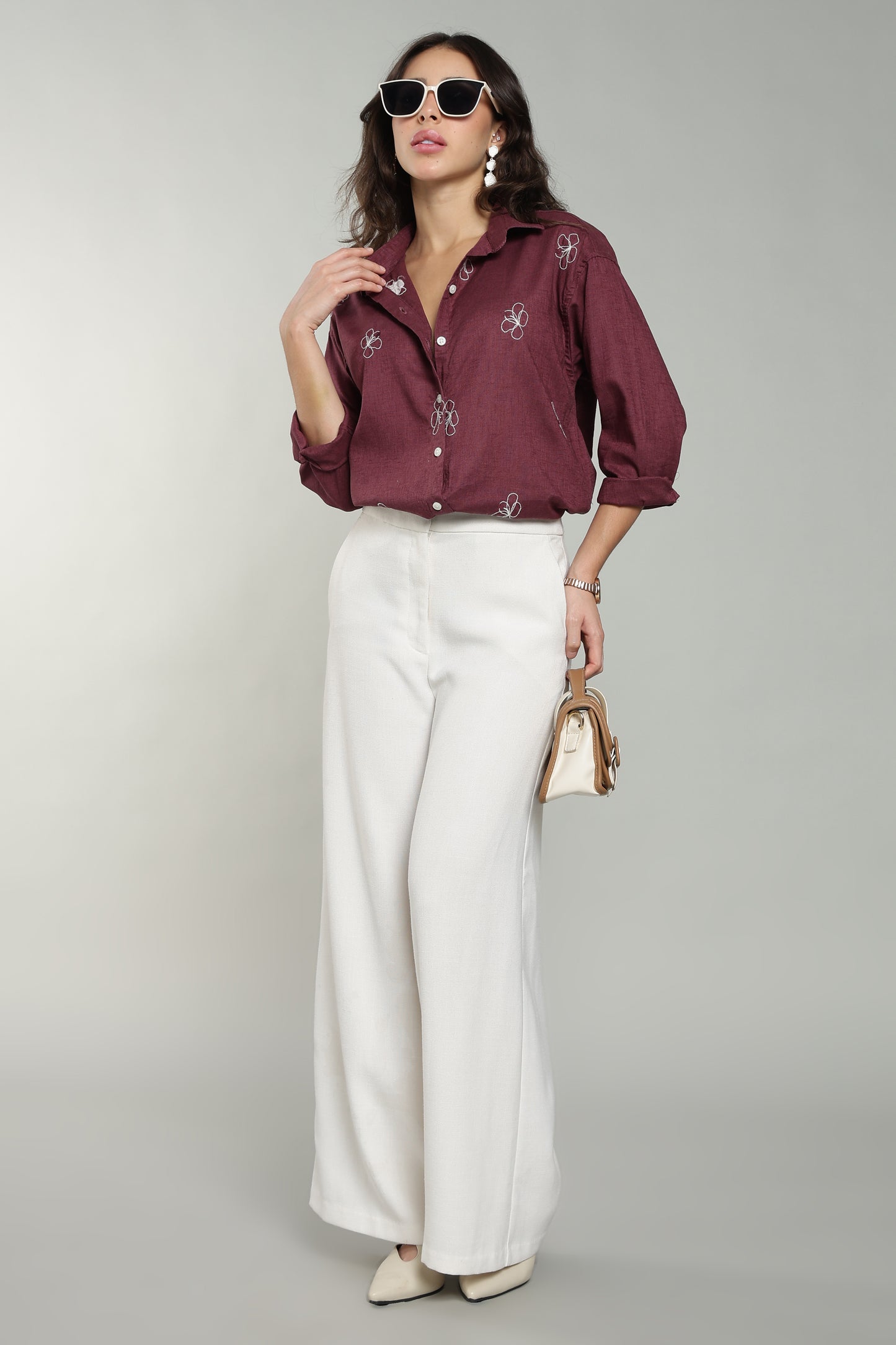 Women’s Cherry Embroidered Linen Shirt