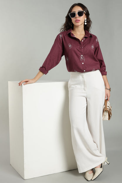 Women’s Cherry Embroidered Linen Shirt