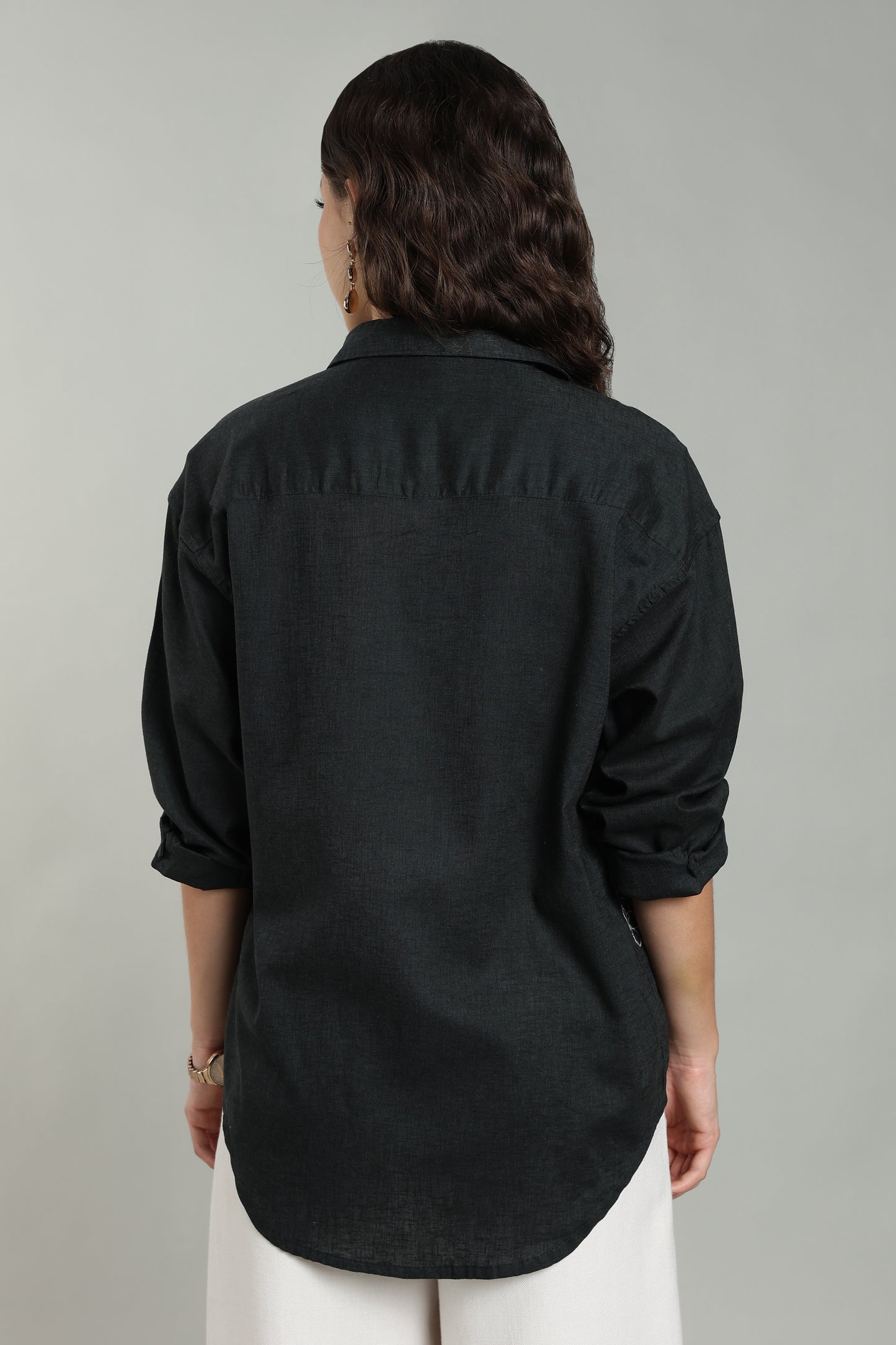 Women’s Teal Embroidered Linen Shirt