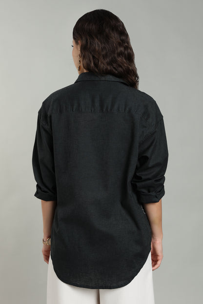 Women’s Teal Embroidered Linen Shirt